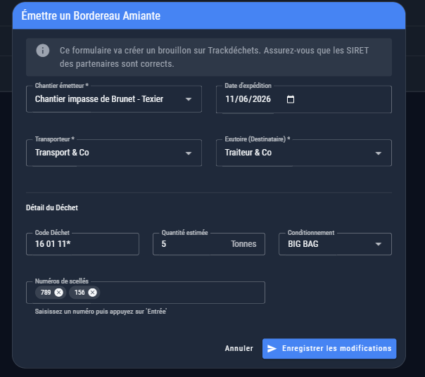 Suivi de la conformité réglementaire Trackdéchets BSDA